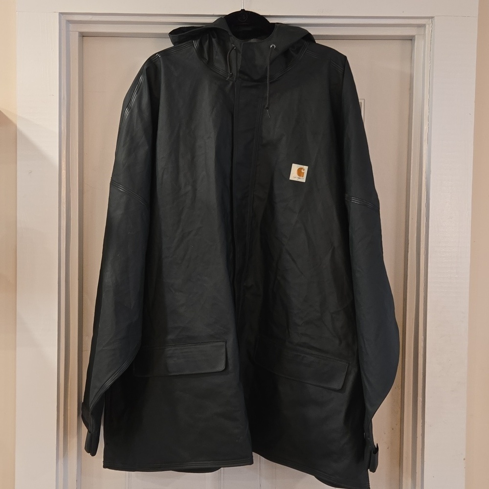 NWT Carhartt Hooded Waterproof Lightweight Rain Coat Mens 3XL Tall Olive Green - Picture 7 of 13